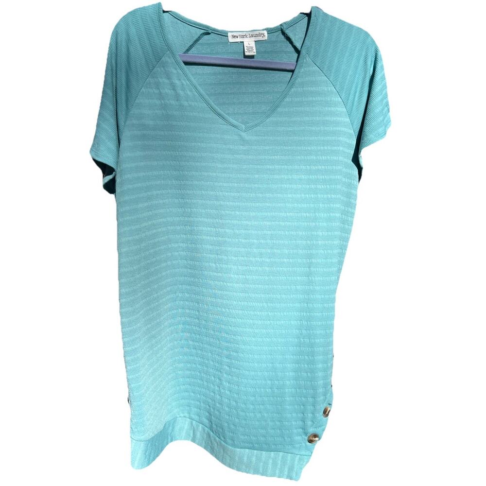 NEW YORK LAUNDRY Womens LARGE Button Detail Tunic Top Short Sleeve Asymmetrical